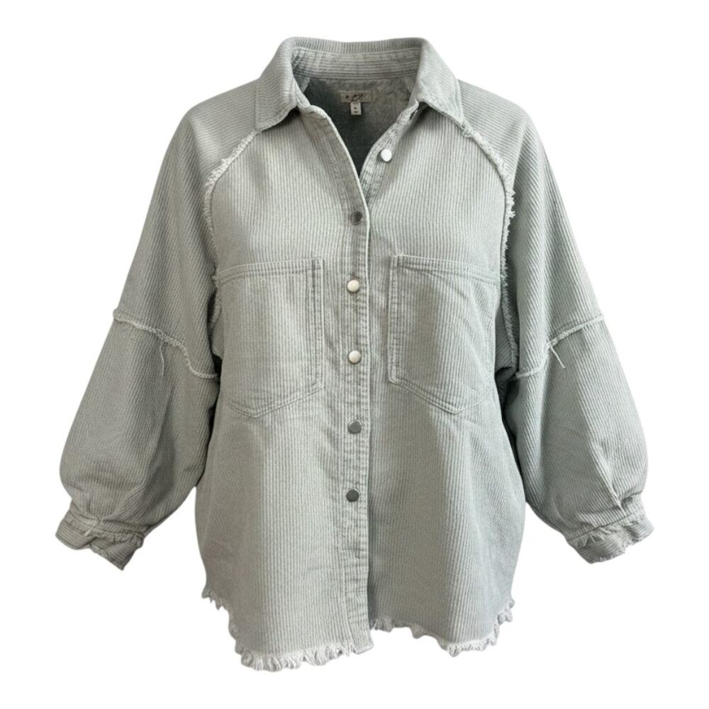 POL Womens Corduroy Shacket Mint Green Button Up Jacket Small Boho